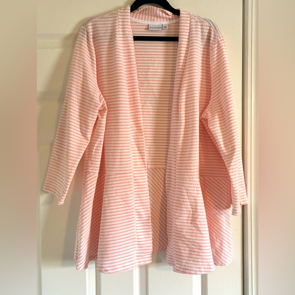 Kim Rogers Peach and White Striped Open Front Topper